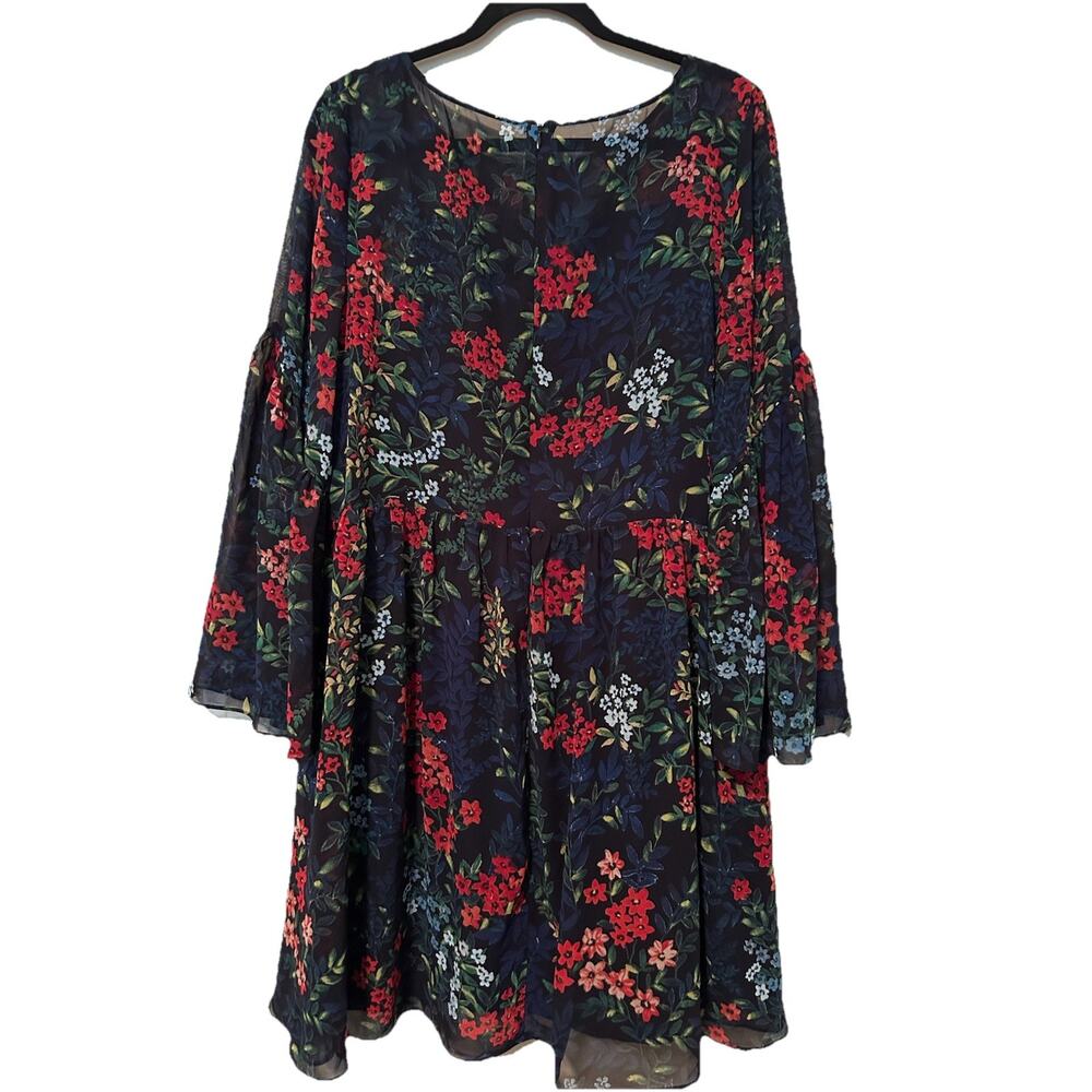 Lauren Ralph Lauren Floral Dress LRL Navy Red Babydoll 2 Pc Bell Sleeve sz 12